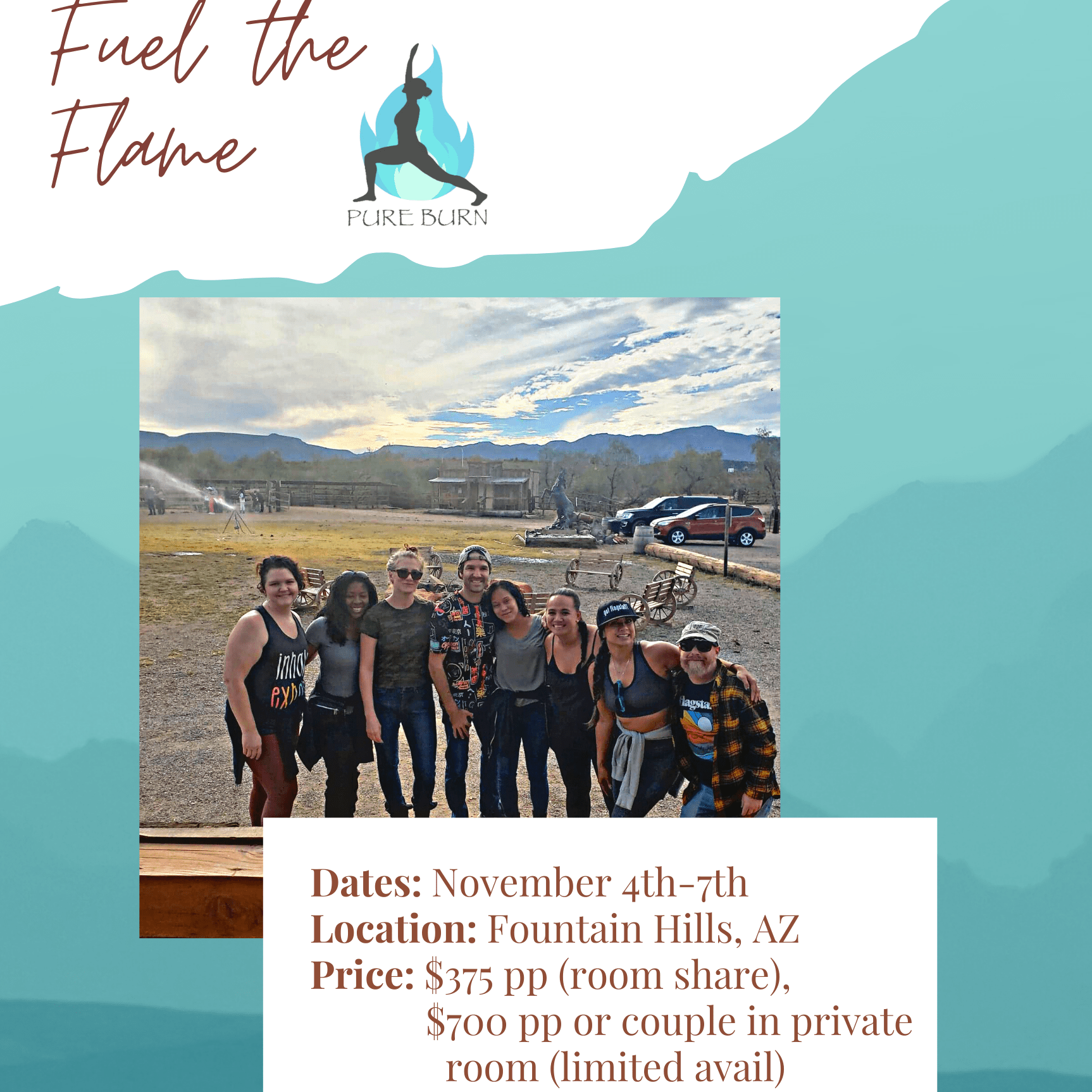 Fuel the flame pilates retreat flyer